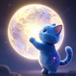 A cute anthropomorphic blue cat man with sparkling galaxy fur worshipping a massive sphere that is brightly glowing with heavenly light, beautiful lighting, highly detailed digital art