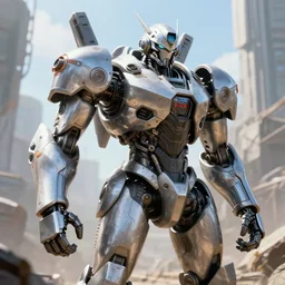 a futurecore boxing humanoid mecha in ruin city, bright, by real steel ( 2 0 1 1 ), sharp focus, eve venture, raymond swanland, cryengine, post apocalyptic, mechanical structure, unreal engine 5, 8 k realistic, hyper detailed, bright, background by greg rutkowski,, digital painting, concept art, dof