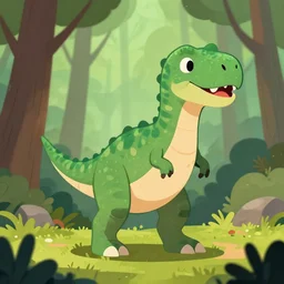 an illustration of a dinosaur a 6 4 gyn in the woods, trending on artstation, central composition, very cartoon, shape focus, high detailed, by anton fadeev hlj 0 9 3