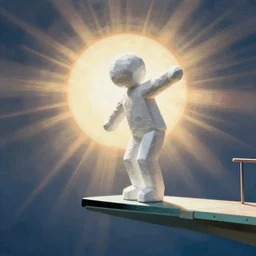 a little foam man on a diving board