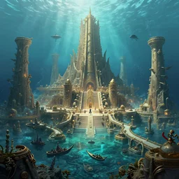 a highly detailed concept art 8 k render of the lost underwater city atlantis, cinematic lighting, hugh ferriss, james paick, greg rutkowski, peter gric, illustration, artstation, game asset, unreal engine, digital painting, sharp focus,, golden ratio, mythological, ultra realistic, maximalist