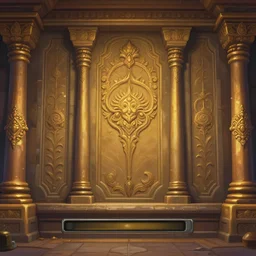 a hindu ornamental wall with pillars, in concept art of main menu loading screen background. for russian mmorpg by katauri, artstation, behance, style of hearthstone