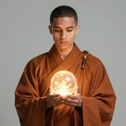 Olly Alexander wearing monk robes holding a glowing orb. Trending on Artstation, octane render, ultra detailed, art by Ross tran