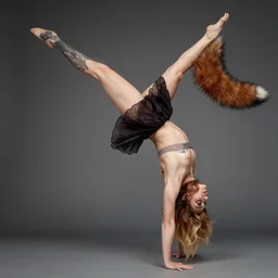 natalie dormer wearing miniskirt with fox - tail doing a backflip, beautiful tattoos