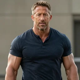 realistic photograph of ryan reynolds as dwayne johnson, cinematic, highly detailed,