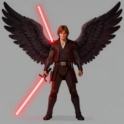 symmetry!! anakin skywalker with wings, red light saber, digital illustration fanart artstation by muhammad aiman
