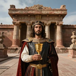 spanish conquer soldier francisco pizarro holding golden cup on a inca temple, wide view, high detailed, full perfect, symmetrical portrait, high detail, by craig mullins, peter mohrbacher, unreal engine, octane rendered, 8 k, dark beauty, trending on artstation
