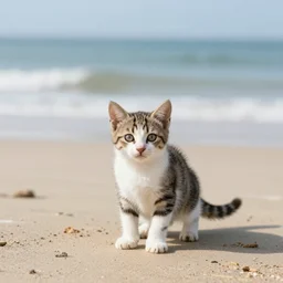 little kitten alone on the beach
