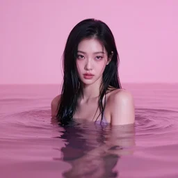 lee jin - eun emerging from pink water in cyberpunk theme by peter andrew jones and conrad roset, rule of thirds, seductive look, beautiful