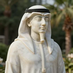yehia el - fakharany as marble statue, in egyptian gardens, soft surface texture, very realistic 3 d render, soft sun lights, 4 k, high detailed photography result, 5 0 mm lens, rich deep colors, smooth gradients, depth of field, cinematic, hyper realism, high detail, octane render, unreal engine, 8 k, vibrant colors