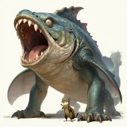 detailed concept art of a giant dragon fish character with large teeth by richard anderson and luolin, artstation, artstationhd
