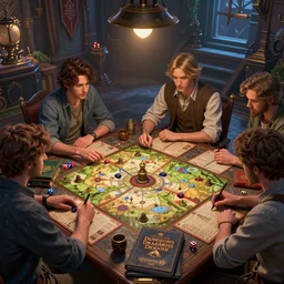 nerd playing dungeons & dragon tabletop rpg, artstation, cinematic, ultrafine highly detailed hyper colorful illustration, sharp focus, rozalski, craig mullins, unreal engine highly rendered, global illumination, radiant light, intricate and detailed environment, guys playing dungeons & dragon tabletop rpg, dnd session, maps, dice and rulebooks on the table