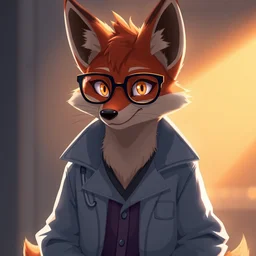 anthropomorphic fox with glasses wearing a lab coat, trending on artstation, trending on furaffinity, digital art, by kawacy, anime, furry art, warm light, backlighting, cartoon, concept art