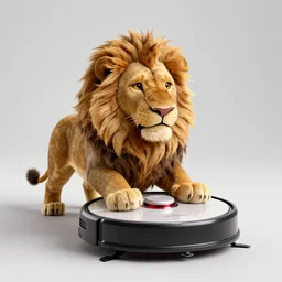 studio image of the poomba, which is a hybrid of a pumba from lion king made of a roomba vacuum cleaner, studio lighting, surreal, 4 k, 8 5 mm lens