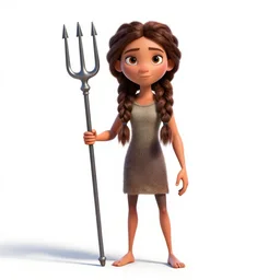 braided-hair imp with pitchfork, stylized pixar-style 3d render, full body, standing, isolated on a pure white background, centered, whole figure in frame, sharp focus, studio lighting