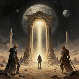 ancient singular portal into godhood on a barren hellish exoplanet, philosophical concept illustrated by James Gurney and Zdislaw Beksinski and Dariusz Zawadski and Greg Rutkowski