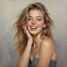 a very beautiful highly aesthetic oil painting of TOP MODEL ALEXANDRIA MORGAN a very happy and amused mood, artsy, trending on Artstation, 4k, masterpiece