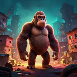 a still from a gorillaz music video, african favela city, dramatic lighting, vibrant, 2 d game environment design, behance favourite, global illumination, bloom,