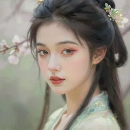 portrait of a graceful spring goddess, enigmatic beauty, esoteric, soft colors, head in focus, spring aesthetics, intricate details, elegant, highly detailed, hyperrealistic painting, artstation, concept art, painterly, sharp focus, illustration, art by ive freya
