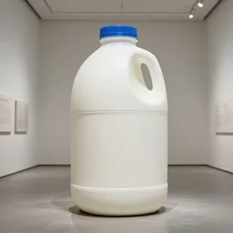 a giant ziplock back of milk sits in the middle of a museum floor, people are standing around it like it\'s an art installation, 35mm photography, telephoto lense