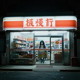 photo of a haunted convenience store at night