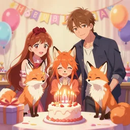 fox birthday party, anime key visual, lois van baarle, ilya kuvshinov, rossdraws, artstation
