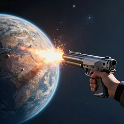 energy gun firing at planet