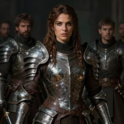 charismatic rugged, the elder scrolls vi character brunette female portrait partially clothed in exquisitely deatiled metal - plated battle armour, atmospheric lighting, painted, intricate, volumetric lighting, beautiful, rich deep colors masterpiece, sharp focus, ultra detailed by leesha hannigan, ross tran, thierry doizon, kai carpenter, ignacio fernandez rios