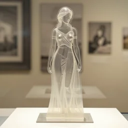 laser cut, layered, plexiglass statue of a woman, archive museum photograph
