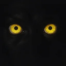 epic masterpiece of cinematographic hyperrealism where a two large yellow eyes peer from the darkness, horror, ominous, beast, horror movie