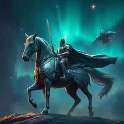 knight on horser armor cosmos, world fantasy beautiful, auroral lights, realistic artstation