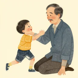 a son imitate his father, joyful, illustration by victo ngai, studio muti, malika favre
