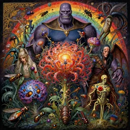 the platonic ideal of flowers, mdma, insects and psilocybin of rainbow cletus kasady ultimate carnage thanos dementor wild hunt doctor manhattan chtulu nazgul mandelbulb davinci, d & d, fantasy, ego death, detailed, intricate, hyperrealism, intense, scary, decay, art by artgerm and greg rutkowski and alphonse mucha and giuseppe arcimboldo