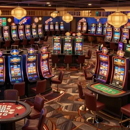 casino interior panorama seamless environment map, slot machines and table card games, panorama casino gaming interior environment map for 3 d game art unity