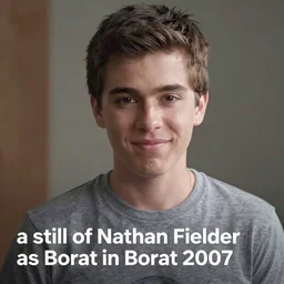 “a still of Nathan Fielder as Borat in Borat (2007)”