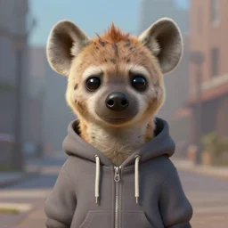 cute anthropomorphic hyena wearing a hoodie, city, fantasy painting, artstation, deviantart, detailed