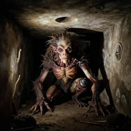 the strange creature in the crawlspace, film still from the movie directed by denis villeneuve and david cronenberg with art direction by salvador dali and zdzisław beksinski, wide lens