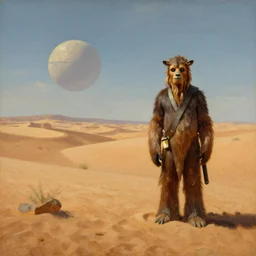A landscape painting of the Star Wars desert planet Tatooine by Rembrandt van Rijn; beautiful!!!!!!!!!!