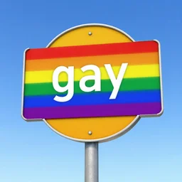 a rainbow colored road sign that says gay