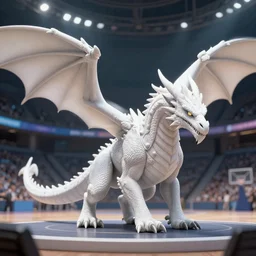 the white dragon in the sports arena, octane render, realistic, trending on artstation