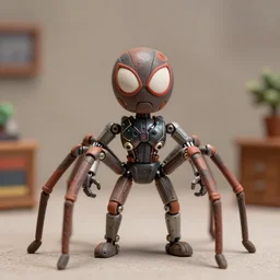 product photography of a claymation action figure mechanical spiderman, depth of field, zeiss lens, detailed, centered, by erwin olaf, joop geesink, wes anderson, breathtaking, 8 k resolution, extremely detailed, beautiful, establishing shot, realistic materials, hyperrealistic