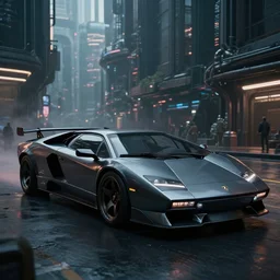 dark cyberpunk car lamborgini counatch, in drak style cyberpunk city, by neill blomkamp director film, extreamly detailed, photorealism, photography, raytracing, 8 k, octane render, hyperrealism, perfect composition, art top in artstation, by chris labrooy, rendered in rtx, ssao, fxaa, unreal engine