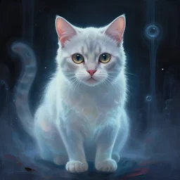 epic digital paint art of a partially transparent ghostly schrodinger's cat, stunning, wow, mysterious, quantum superposition, artstation, cgsociety, wlop, pixiv