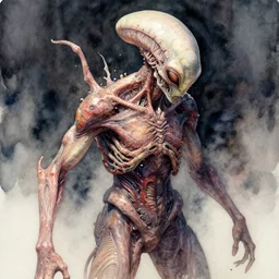 amorphous alien lifeform taking over a human body, safe for work. this watercolor painting by the award - winning concept artist has dramatic lighting, an interesting color scheme and intricate details.