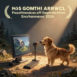 a dog building a computer, digital art, illustration