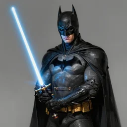 batman holding a lightsaber, highly detailed, extremely realistic, dark, digital painting, concept art, intricate, elegant, art by greg rutkowski