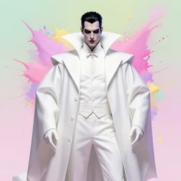 wealthy male half necromancer, made of white gucci fabric, pixiv fanbox, dramatic lighting, maximalist pastel color palette, splatter paint, pixar and disney exploded - view drawing, graphic novel by fiona staples and dustin nguyen peter elson alan bean wangechi mutu, clean cel shaded vector art, trending on artstation