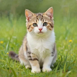 beautiful digital realistic painting of a cute kitten sitting in the grass painted by Alexander Jansson, colorful,4k unreal engine, Trending on artstation