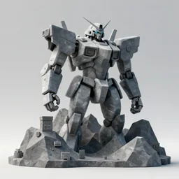 abstract sculpture representing a mecha mountain landscape with small random mayan ornaments, futuristic cubism