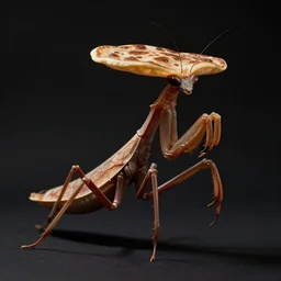 anthropomorphic bipedal brown mantis, flat pancake head, against dark background, fluid, smooth, organic, crazy, high contrast, sharpness, dramatic, by greg rutkowski and siudmak and richard corben and moebius